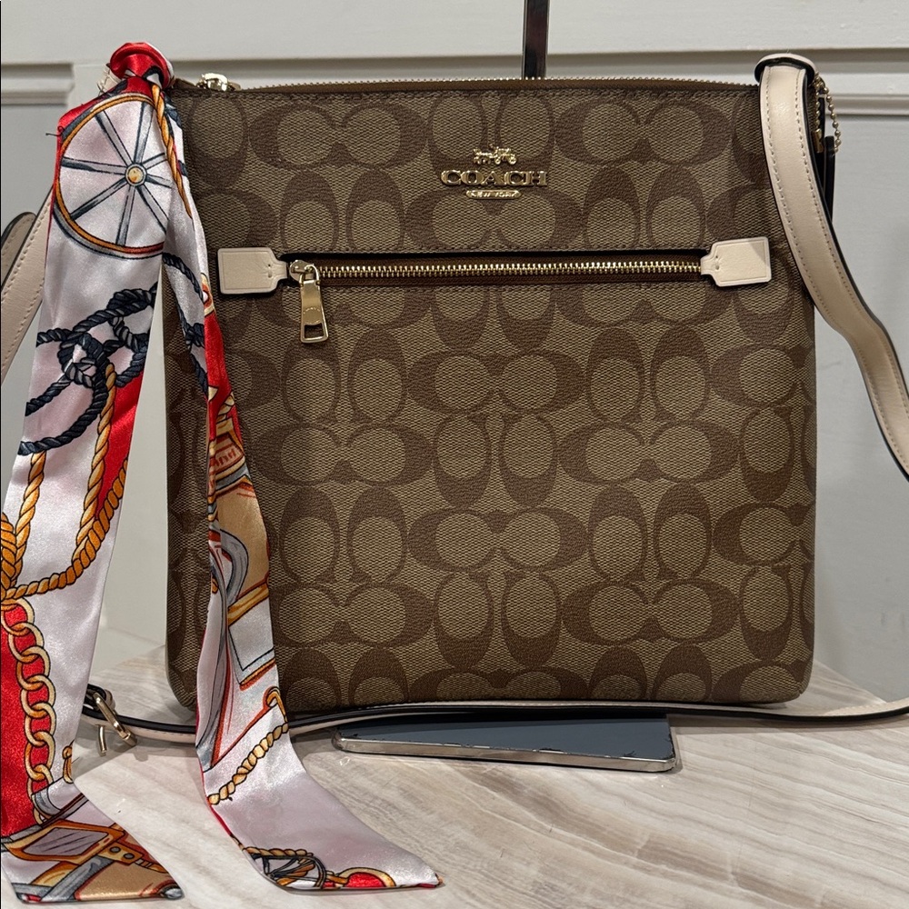 Coach Crossbody Brown Cream Rowan File Signature Bag - Picture 4 of 17